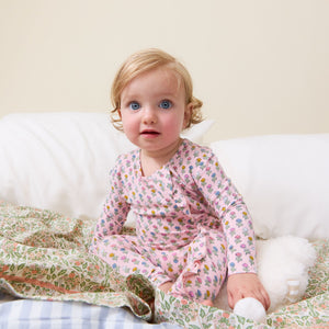 Pink Chicken Bamboo Ruffle Romper in Pink Carnations