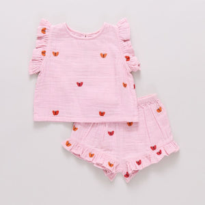 Pink Chicken Baby Roey Set in Butterfly Embroidery
