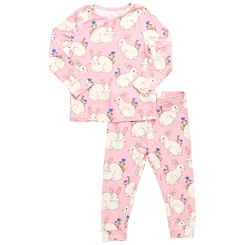 Pink Chicken Bamboo Pajama Set in Pink Bunnies