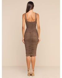L'agence Anya Shirred Midi Dress in Dark Cardamom