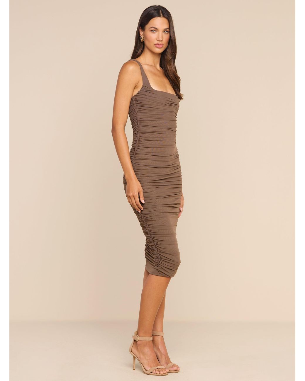 L'agence Anya Shirred Midi Dress in Dark Cardamom