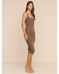 L'agence Anya Shirred Midi Dress in Dark Cardamom