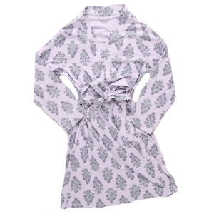 Pink Chicken Womens Organic Robe in Lavender Floral Block Print
