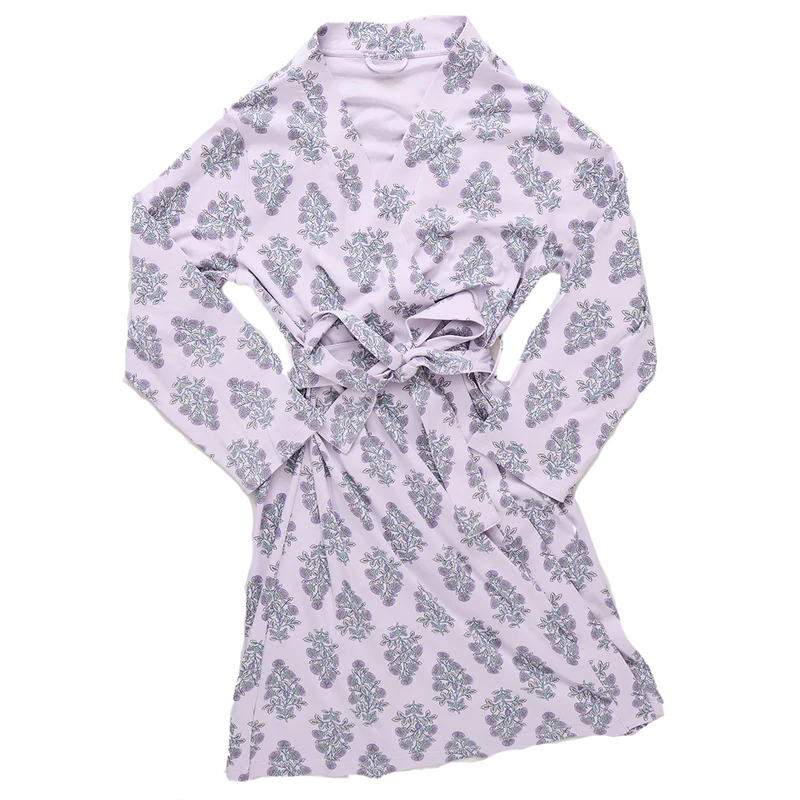 Pink Chicken Womens Organic Robe in Lavender Floral Block Print