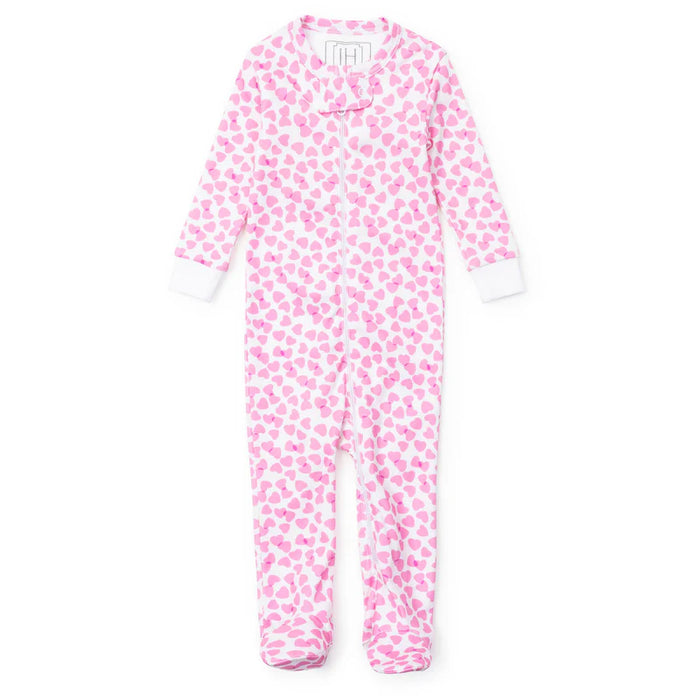 Lila + Hayes Parker Zip Footie in Pink Confetti Hearts