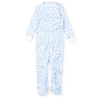 Lila + Hayes Parker Zip Footie in Blue Confetti Hearts