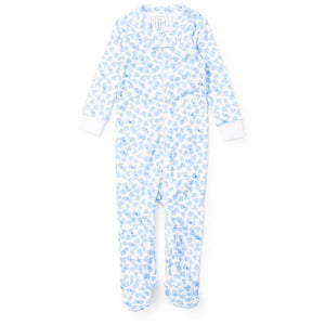 Lila + Hayes Parker Zip Footie in Blue Confetti Hearts