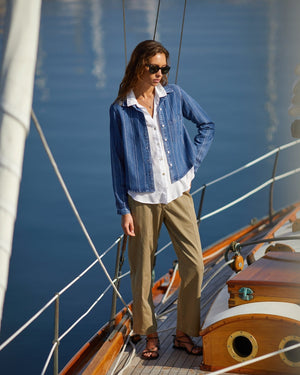 Bella Dahl Long Sleeve Cropped Shirt in Indigo Stripe