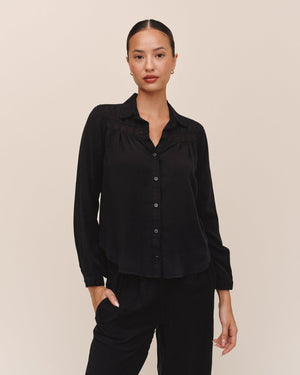 Bella Dahl Long Sleeve Shirt with Lace Inset in Black