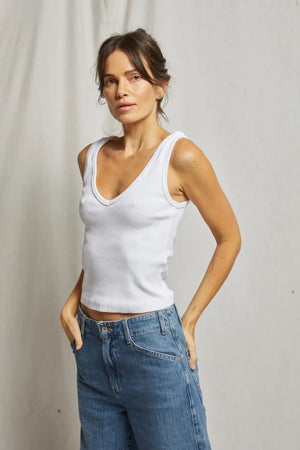 perfectwhitetee Maria V-neck Rib Tank in White