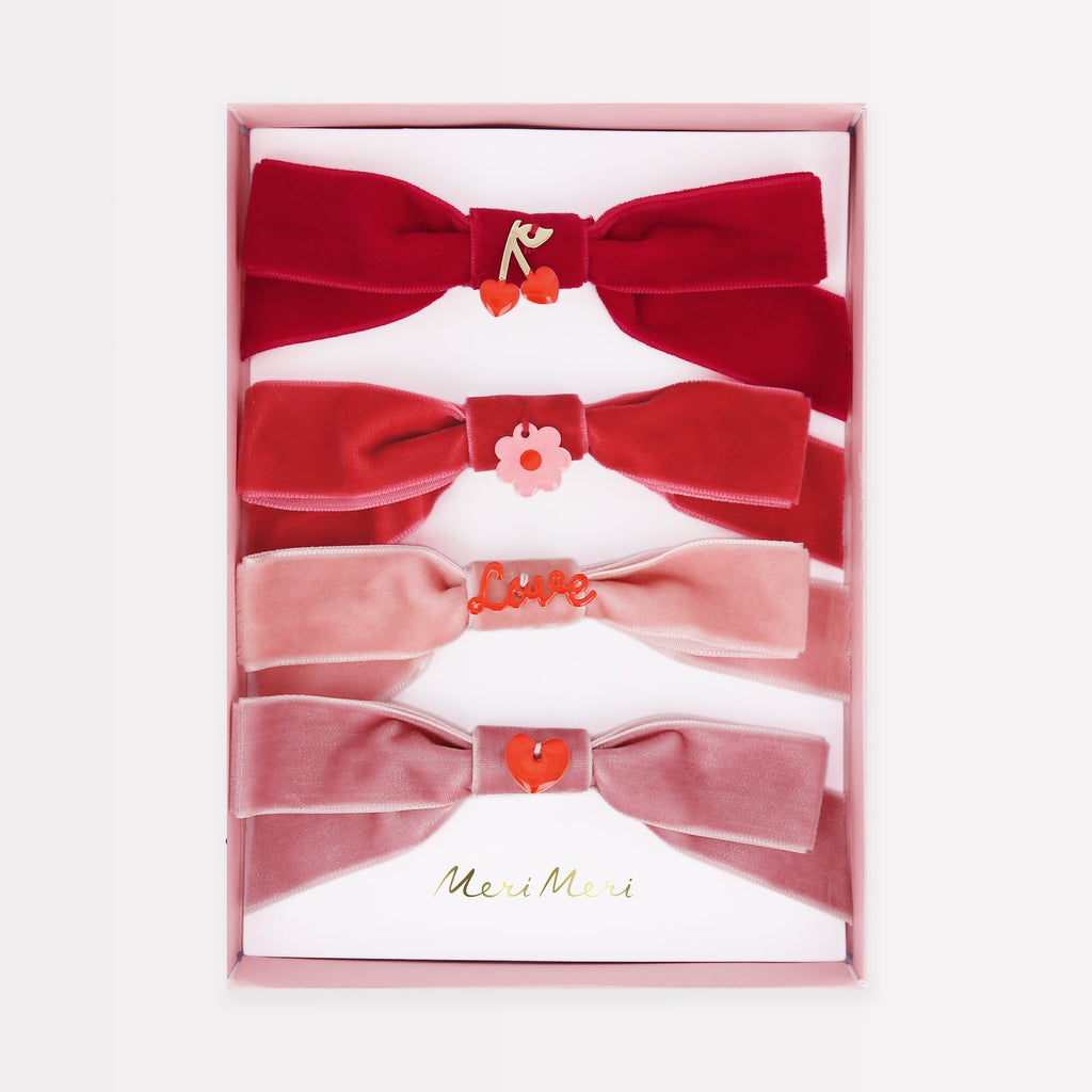 Meri Meri Velvet Bows With Charms Hair Clips