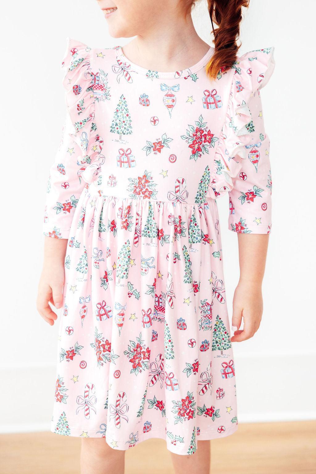 Mila & Rose Ruffle Twirl Dress in Pink Christmas