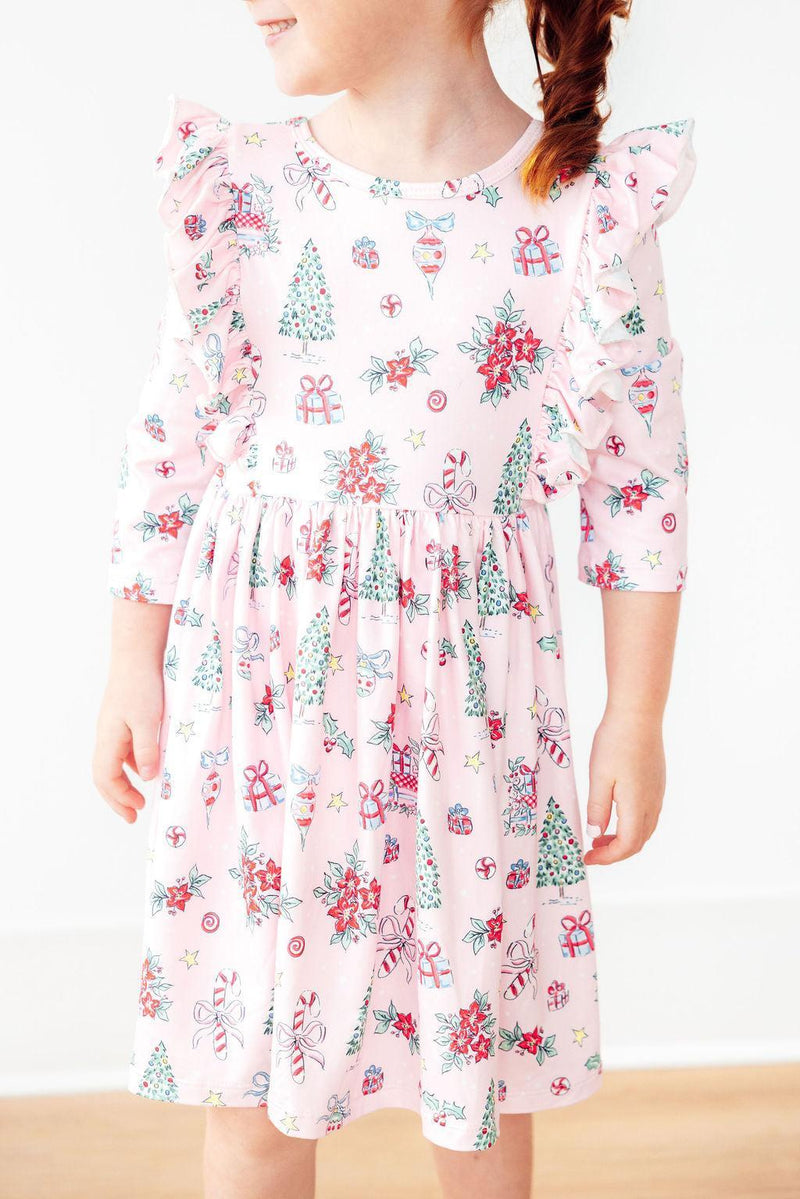 Mila & Rose Ruffle Twirl Dress in Pink Christmas