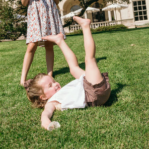 Minnow Micro Gingham Ruffle Shorts in Cocoa