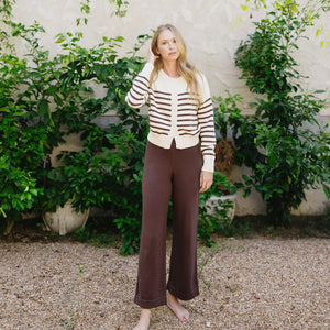 Minnow Women's Knit Cardigan in Cream / Cocoa Stripe