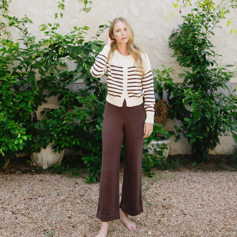 Minnow Women's Knit Cardigan in Cream / Cocoa Stripe