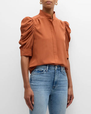 Frame Gillian Silk Top in Deep Rust Silk