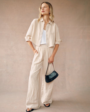 Bella Dahl Oversized Cropped Shacket in Moroccan Sand