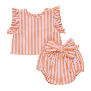 Pink Chicken Baby Abigail Set in Orange/Pink Stripe