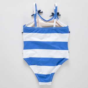 Pink Chicken Lottie Bow Swimsuit in Wide Blue Stripe