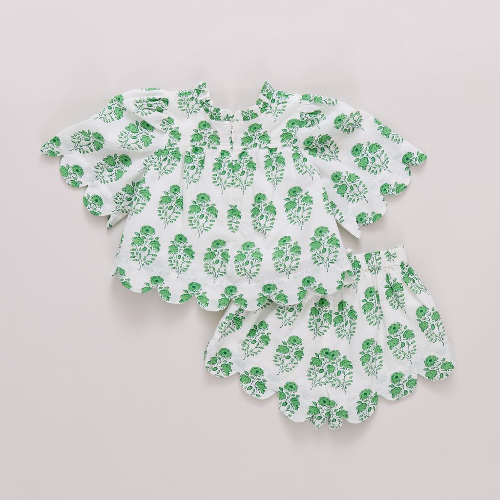 Pink Chicken Baby Misha Set in Green Strawflower