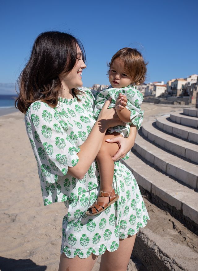 Pink Chicken Womens Misha Scallop Top in Green Strawflower