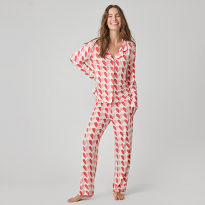 Pink Chicken Women's Bamboo Pajama Set in Pink Half Hearts