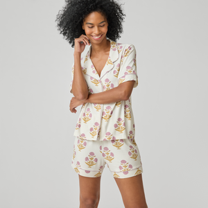 Pink Chicken Women's Short Bamboo Pajama Set in Lavender Dandelion