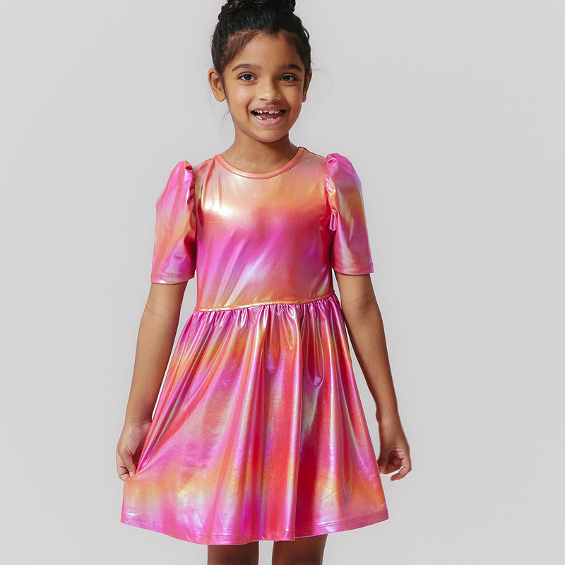 Pink Chicken Laurie Dress in Rainbow Pink Lamé