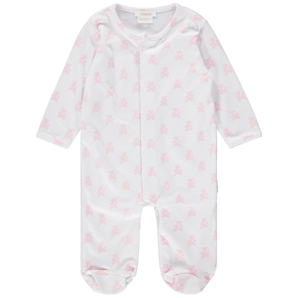 Pimalu Snap Footie in Light Pink Teddy Bears