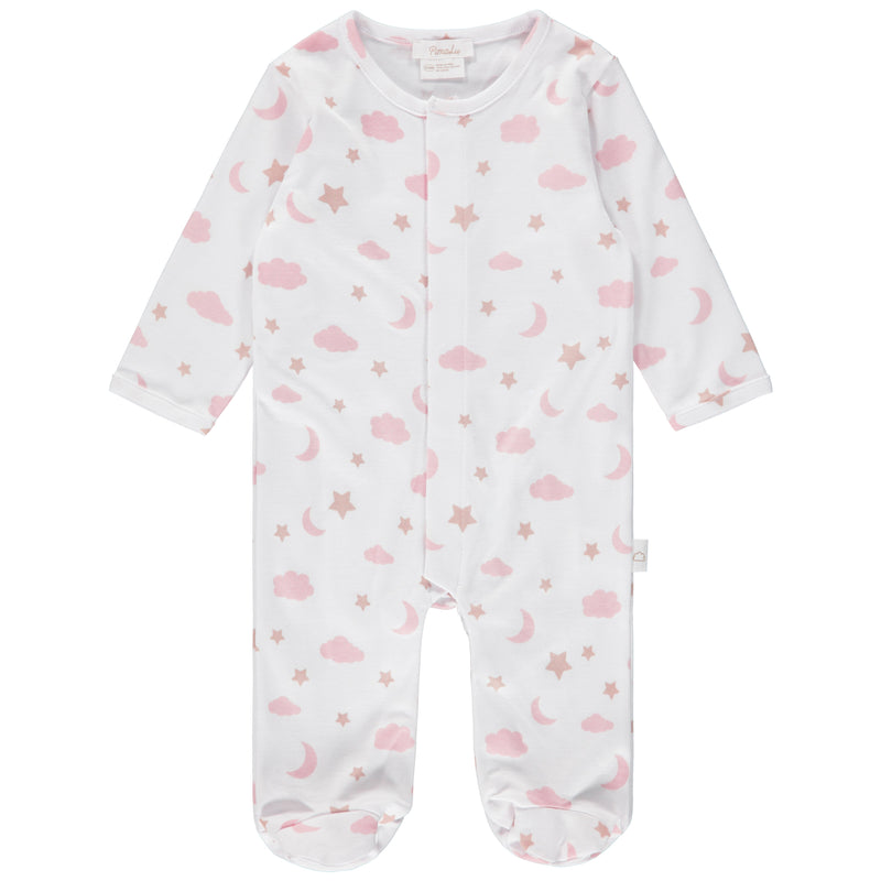 Pimalu Snap Footie in Light Pink Moon & Stars