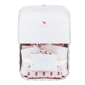 Pink Chicken Nesting Box Baby Take Home Set in Light Pink Tiny Flower Block Print