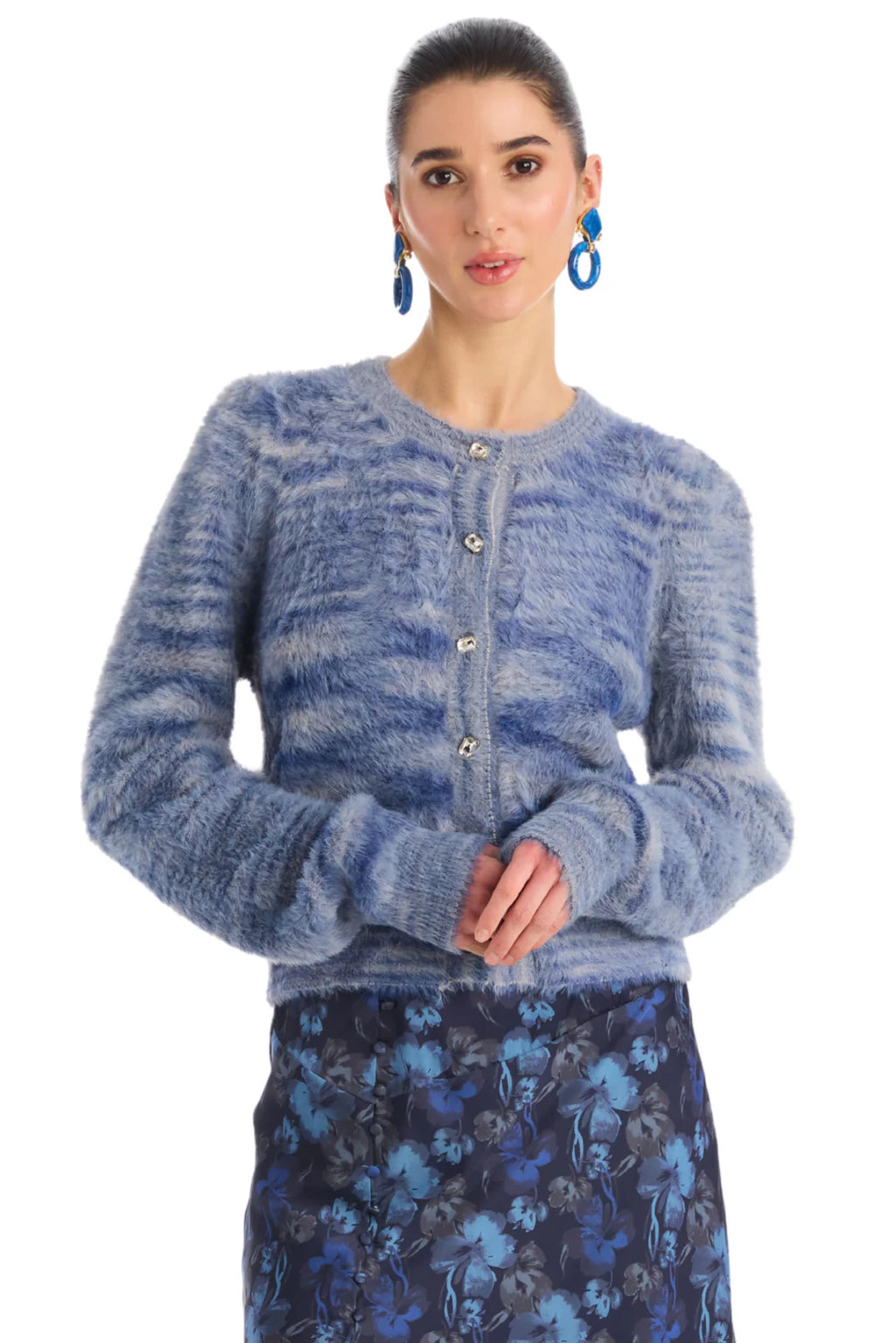Allison Jeweled Sloan Cardigan in Blue Space Dye