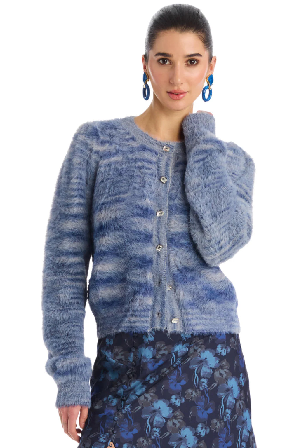 Allison Jeweled Sloan Cardigan in Blue Space Dye