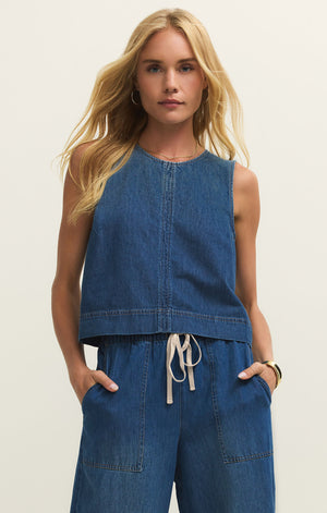 Z Supply Sun Seeker Denim Top in Deep Water