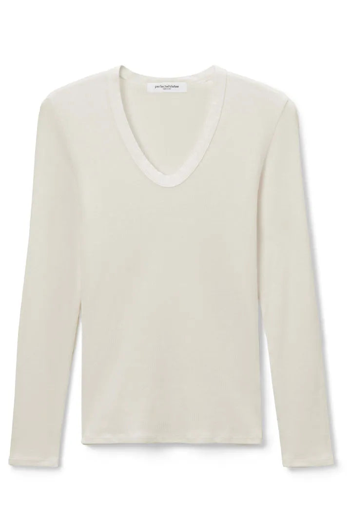 PerfectWhiteTee Robyn Long Sleeve Luxe Rib U Neck in Sugar