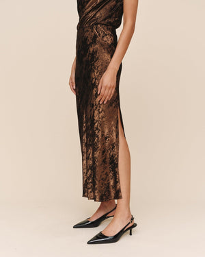 Bella Dahl Side Slit Bias Skirt in Bronze Shimmer