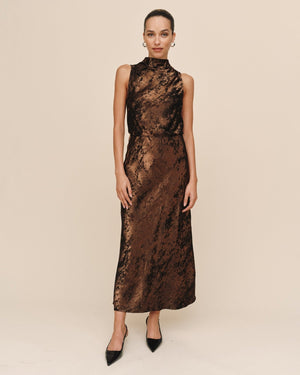 Bella Dahl Side Slit Bias Skirt in Bronze Shimmer
