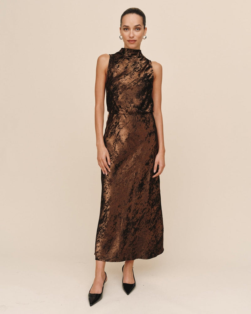 Bella Dahl Side Slit Bias Skirt in Bronze Shimmer
