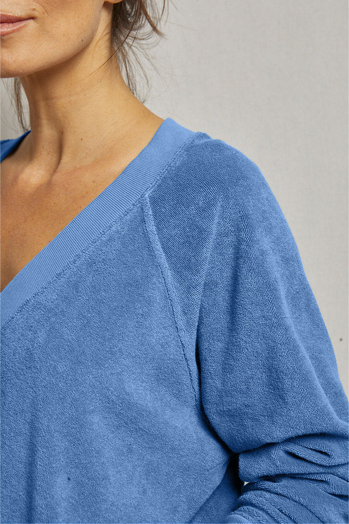 perfectwhitetee Sinead Loop Terry Pullover in Carolina Blue
