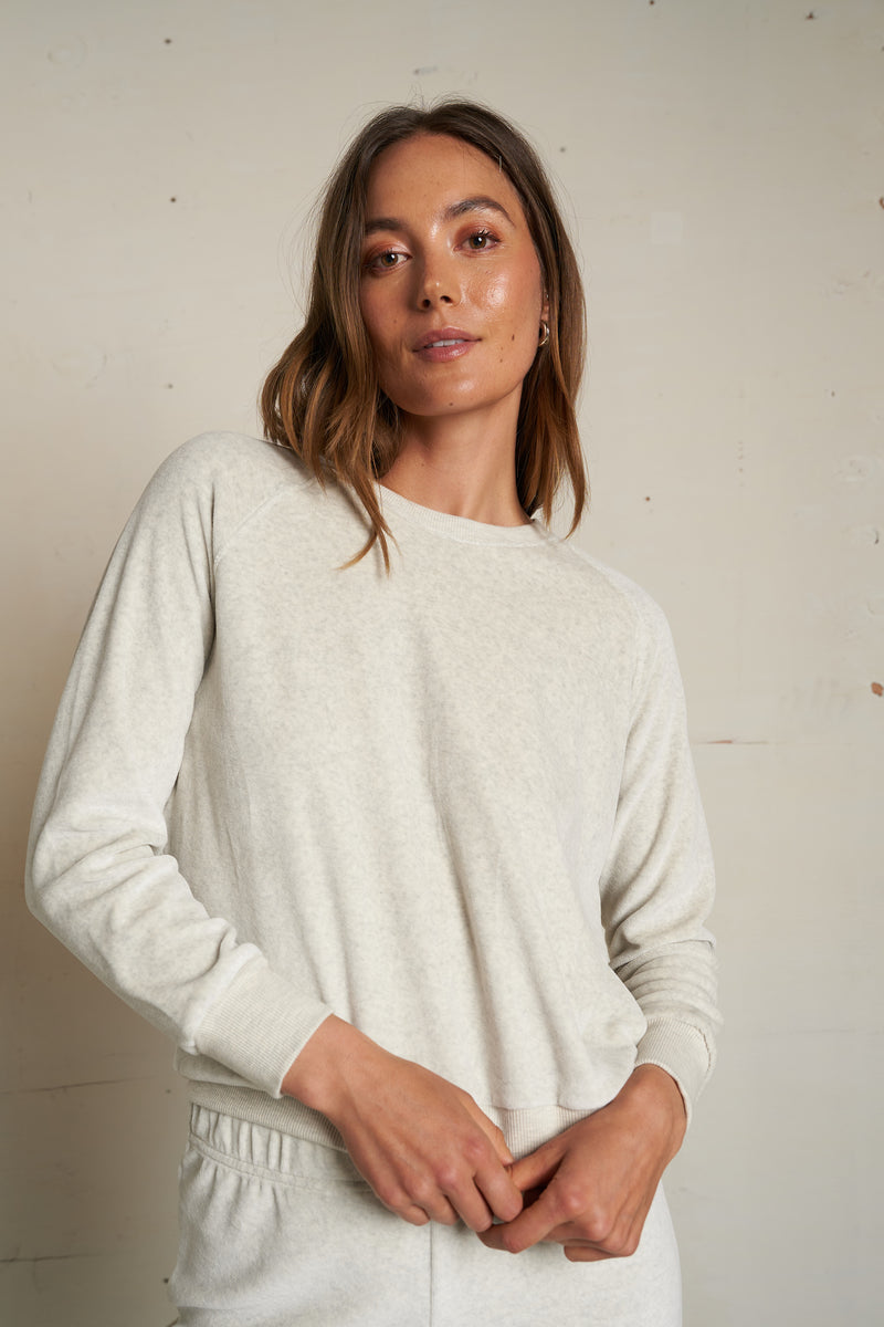 perfectwhitetee Stella Velour Shrunken Raglan Sweatshirt