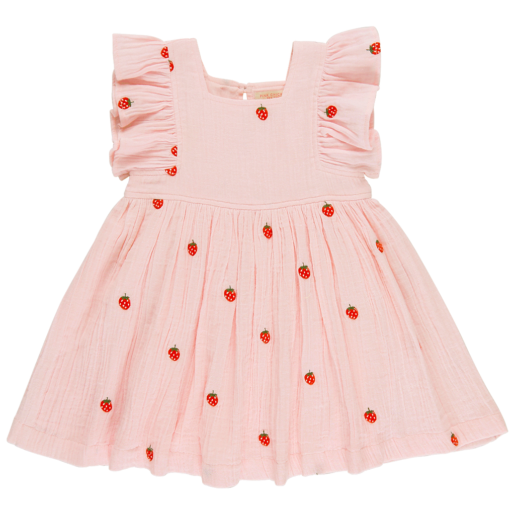 Pink Chicken Elsie Dress in Strawberry Embroidery