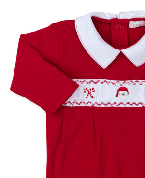 Kissy Kissy Footie with Hand Smocking and Collar in Holiday Medley