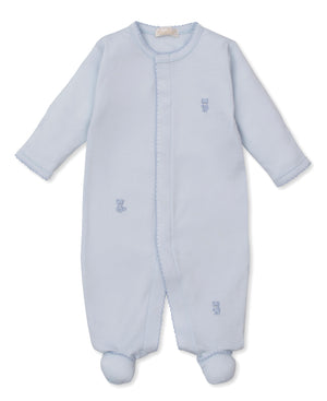 Kissy Kissy Snap Footie with Hand Embroidery in Blue Teddy Bear Time
