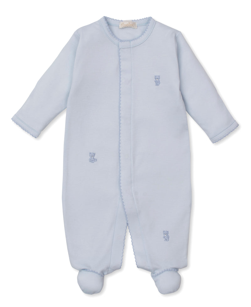 Kissy Kissy Snap Footie with Hand Embroidery in Blue Teddy Bear Time
