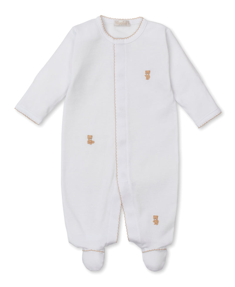 Kissy Kissy Snap Footie with Hand Embroidery in White Teddy Bear Time
