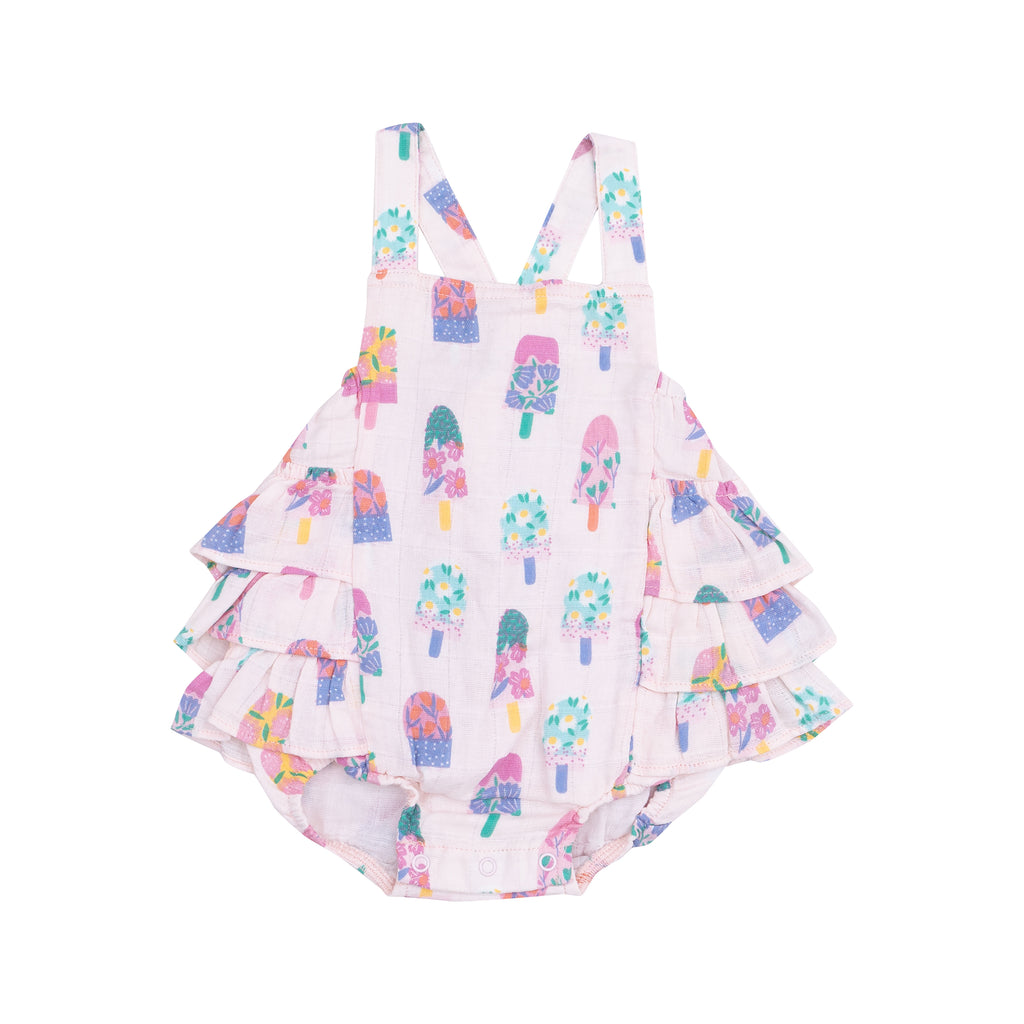 Angel Dear Muslin Ruffle Sunsuit in Floral Popsicles