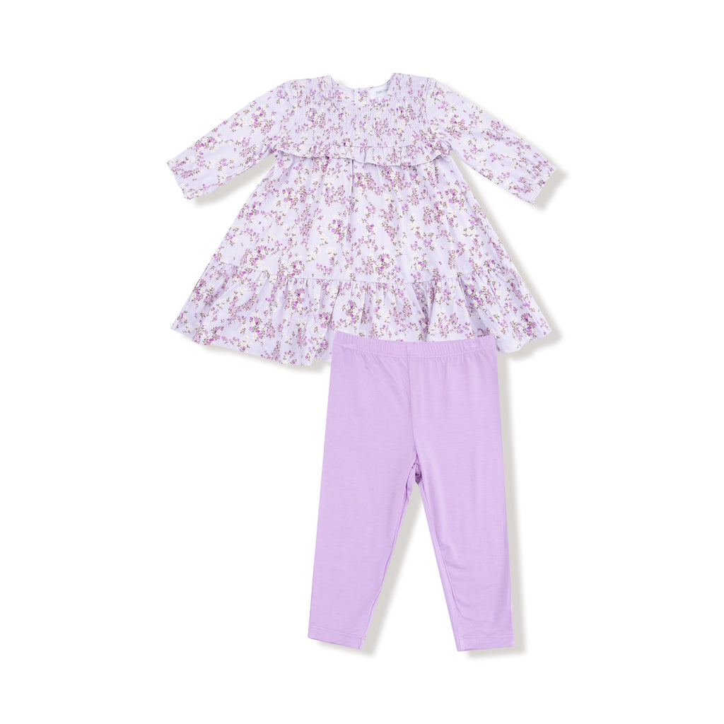 Angel Dear Smocked Ruffle Tiered Dress + Leggings in Sweet Dream Florals