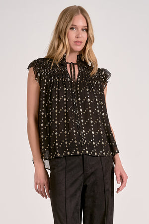 Elan Flutter Sleeve Top in Black/Gold