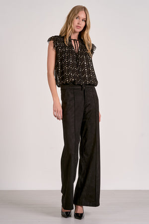 Elan Flutter Sleeve Top in Black/Gold